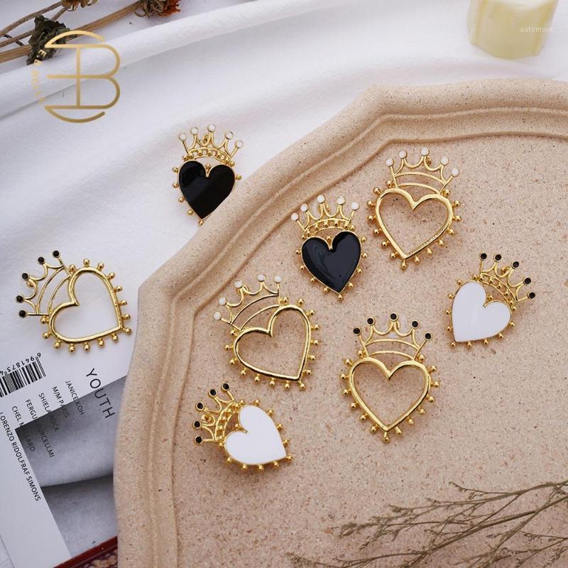 2020 Fashion Enamel Crown Heart Stud Earrings For Women Girl's Gold Hollow White Black Heart Earring1