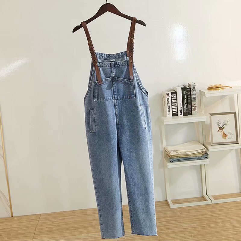 Women High Waist Boyfriend Denim Overalls for Women New Spring Loose Cotton Blue Ankle Length Jeans Plus Size 201106