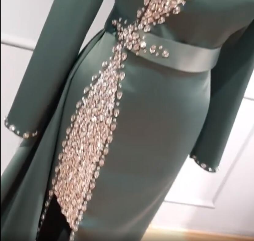 Aso Ebi 2020 Arabic Luxurious Crystals Sexy Evening Dresses Long Sleeves Prom Dresses Sheath Formal Party Second Reception Gowns ZJ446