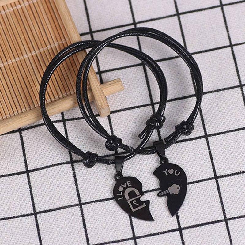 Couple Bracelets for Women and Men Heart Black Stainless Steel Key Lock Two Halves Paired Bracelet Fashion Jewelry 2PCs/set, Golden;silver
Couple Bracelets for Women and Men Heart Black Stainless Steel Key Lock Two Halves Paired Bracelet Fashion Jewelry 2PCs/set, Golden;silver