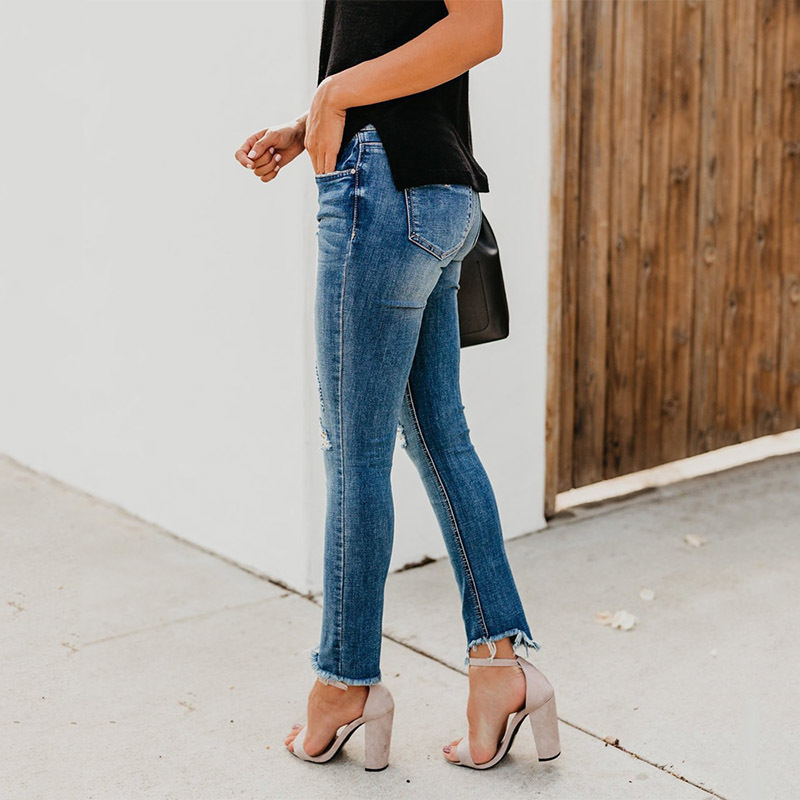 Jeans Women Stretch Ripped Distressed Skinny High Waist Plus Size Denim Pants Shredded Hole Ripped Denim