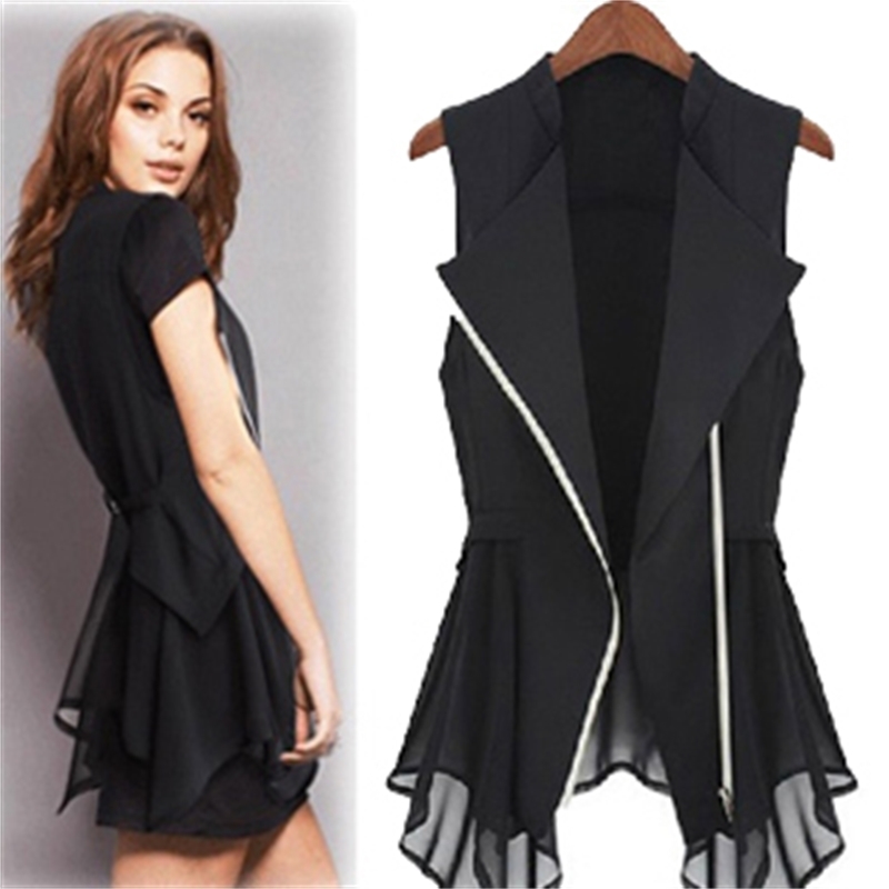 Free shipping new chiffon Jacket spring Autumn models Women Slim Long jacket Europe sleeveless Coats & JacketS.M.L,XL 201026