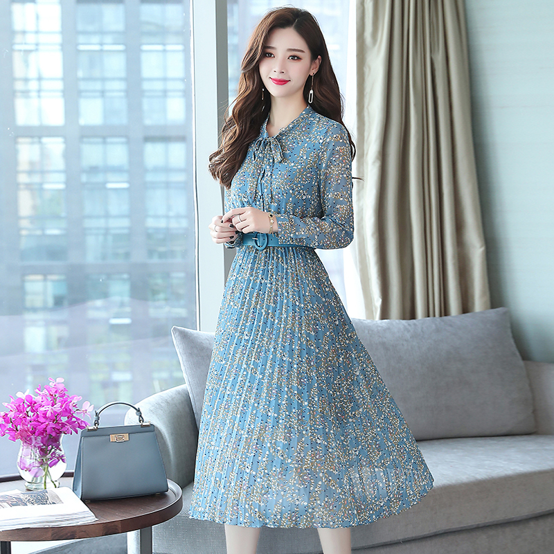 Autumn Winter Vintage Chiffon Floral Midi Dress Plus Size Maxi Boho Dresses Elegant Women Party Long Sleeve Dress Vestidos T200604