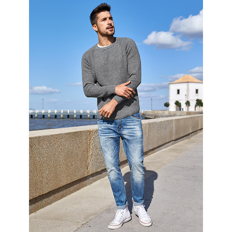 KUEGOU cotton spandex Men's casual blue jeans Men's fashion Korean style slim type straight jeans pants size KK-2923 201128