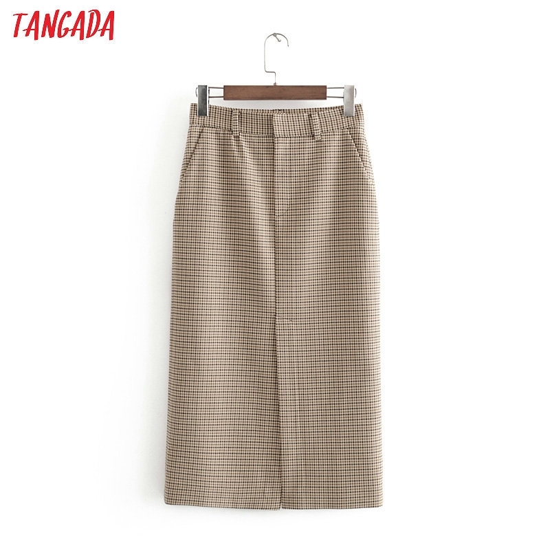 Tangada women plaid pencil midi skirt faldas mujer vintage zipper office ladies elegant high waist mid calf skirts 3H263 Y200326
Tangada women plaid pencil midi skirt faldas mujer vintage zipper office ladies elegant high waist mid calf skirts 3H263 Y200326