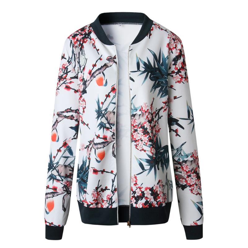 Women Jacket Fashion Ladies Retro Floral Zipper Bomber Jacket Casual Coat Winter Autumn Spring Print Outwear Women Clothes 19Sep