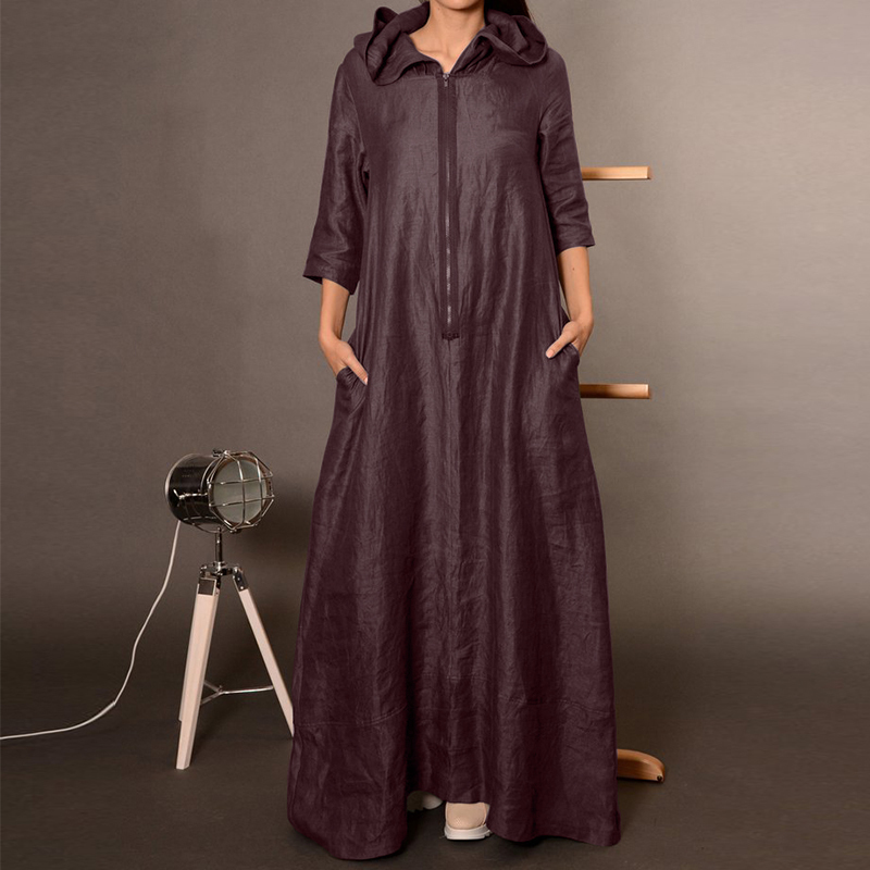 ZANZEA Autumn Hooded Dress Women's Sundress Plus Size Punk Casual Zipper Long Vestidos Female Long Sleeve Tunic Robe Femme T200521