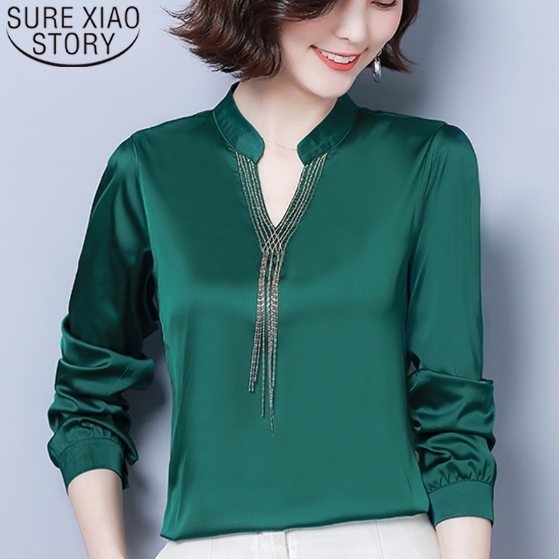 New Fashion Women T-shirt Long Sleeve V-neck Solid Slim Women Clothing Elegant Casual Women Tops Party Plus Size 5109 50 201028