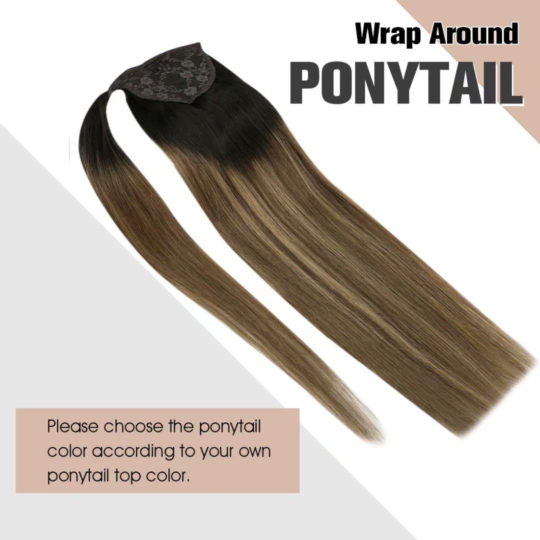Balayage Human Hair Virgin Brazilian Wrap Around Clip In Ponytail Extensions Slik Straight Highlights Remy Pnytail Hair
