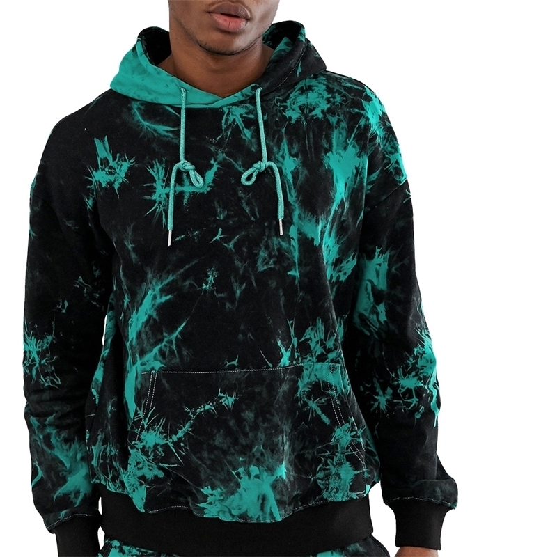 Men's Hoodies Jumper Autumn Male Casual Hoodies Sweatshirts Tie Dyed Print Hoodies Man Sweatshirt Pocket Pullover Hooded 201020