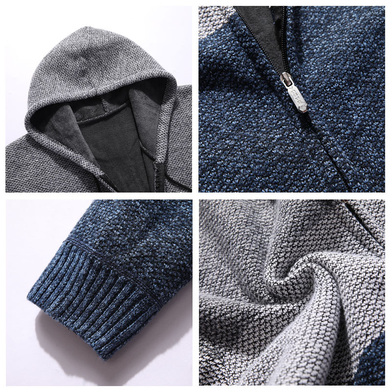 Korean Hooded Sweater Clothes For Men Fleece Knitted Striped Men's Hoodies Cardigan Coat Winter Zipper Oversized Sweater Hombre 201224