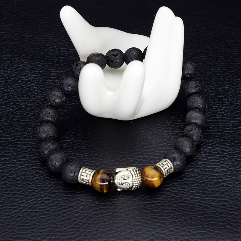 8mm Black Lava Stone Beads Buddha Natural Stone Bracelets & Bangles For Women and Men Jewelry Pulsera Br168-169
