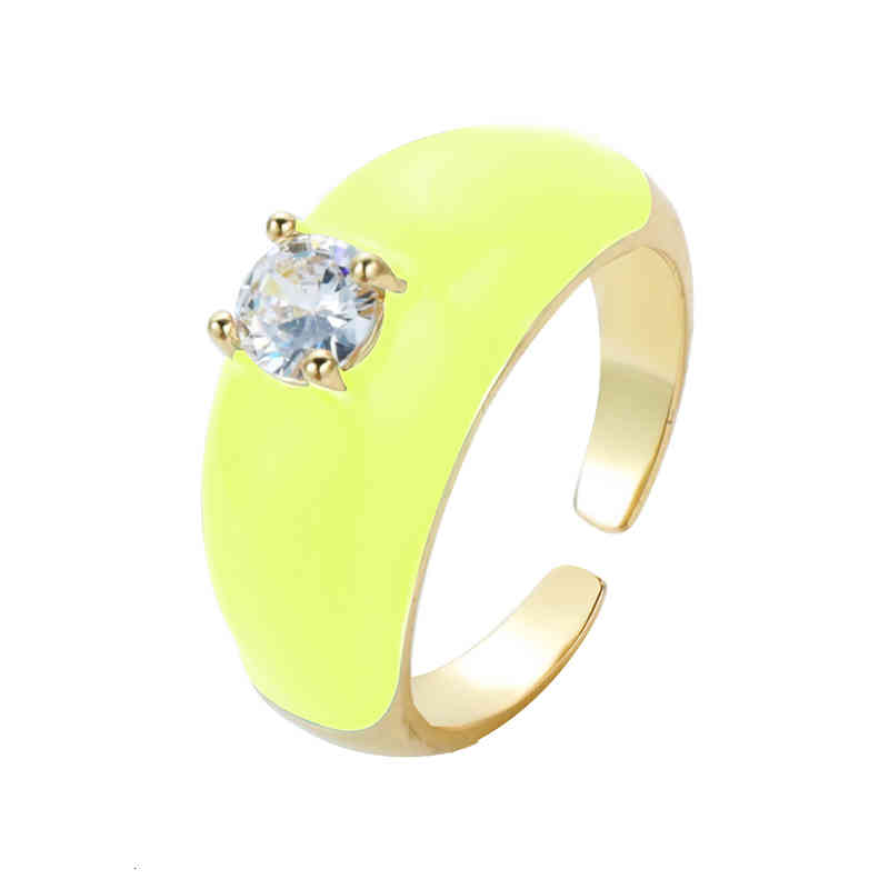 2022 Ins Color Rainbow Fashion Rings for Women Finger Jewelry Clear Cz Colorful Neon Enamel Open Adjusted Dome Ring