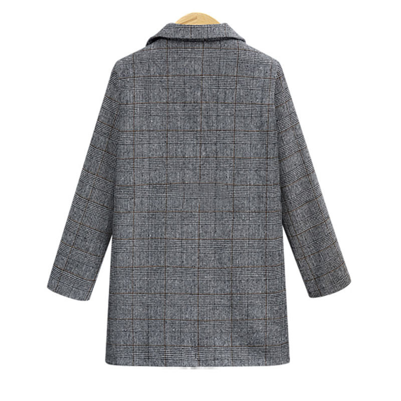 Vintage Plaid Blazer Women's Jacket Autumn Oversized Long Office blazer feminino Casual Double Breasted Chic Suit Coat 201114