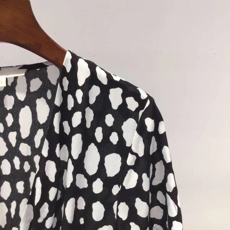 women long skirt spring new deep V neck short sleeve women elegant print split long skirt T200113