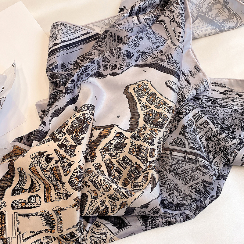 Foulard Satin Scarf Female Silk Retro Head Scarves For Ladies Hand Rolled Hem Scarf 90 Animal Foulard Luxe