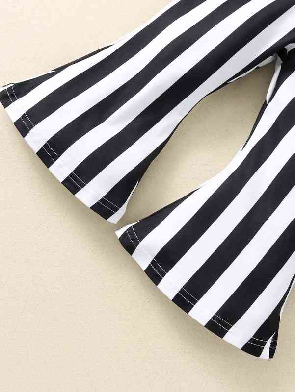 Baby Girl Ruffle Trim Tee & Stripe Flare Leg Pants SHE