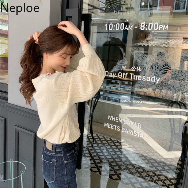 neploe elegant flower knitted cardigans women preepy style sweet chi short student pull femme o neck patch autumn sweater 46630 201111wtt