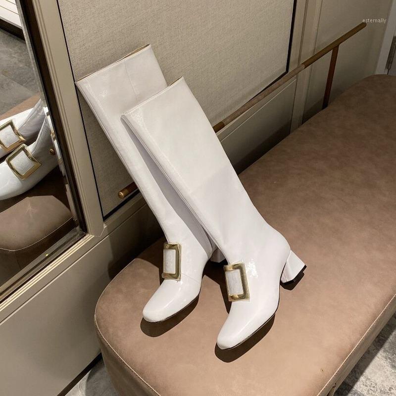Mental Buckle Decor Women Knee High Boots Genuine Patent Leather Women Long Boots Cowboy Motorcycle Combat 401, Beige
Mental Buckle Decor Women Knee High Boots Genuine Patent Leather Women Long Boots Cowboy Motorcycle Combat 401, Beige