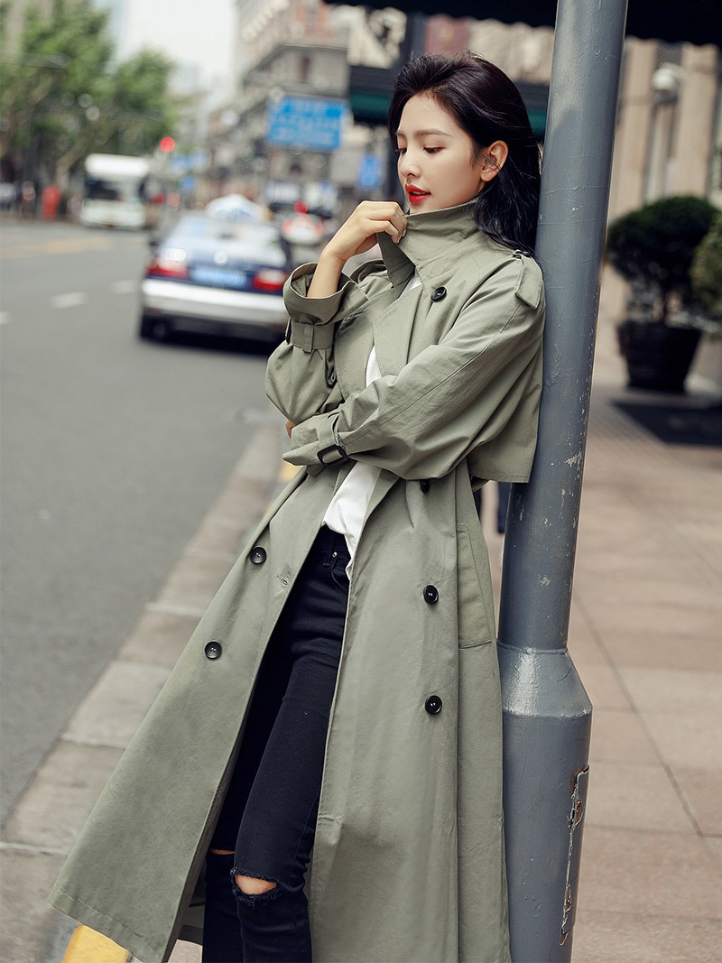 Trench coat new Korean casual loose womens British style over the knee fashion temperament coat 201111