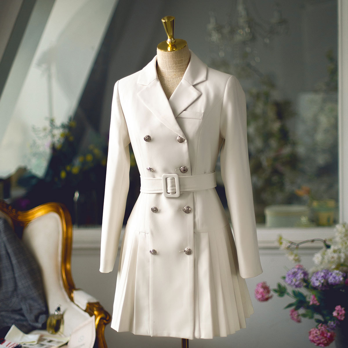 High Street Women Thin Blazer Double Dress Breasted Plissado Shreds Aline Mini Party Gowns of Lady in the Office Belt 7pl8, Beige
High Street Women Thin Blazer Double Dress Breasted Plissado Shreds Aline Mini Party Gowns of Lady in the Office Belt 7pl8, Beige