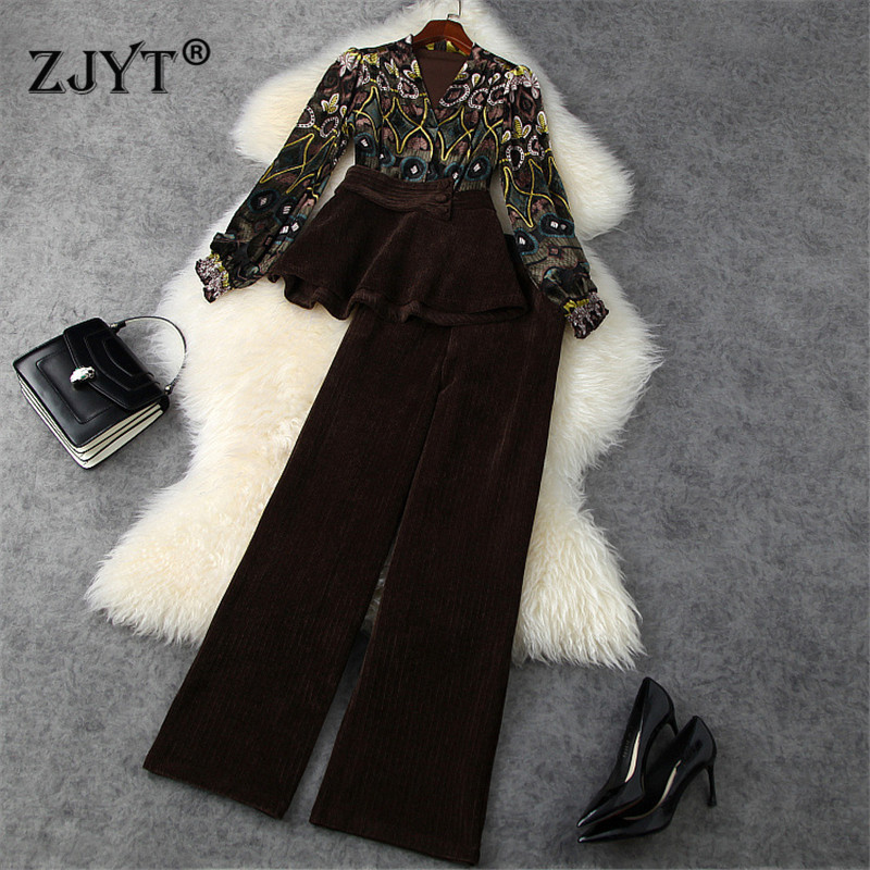 OEM Female Elegant Autumn Winter Elegant Office Lady Corduroy Pants 2 Piece Set Women Runway Fashion Vintage Print V Neck Velvet Top and Trousers Suit Party Outfit, Brown
OEM Female Elegant Autumn Winter Elegant Office Lady Corduroy Pants 2 Piece Set Women Runway Fashion Vintage Print V Neck Velvet Top and Trousers Suit Party Outfit, Brown