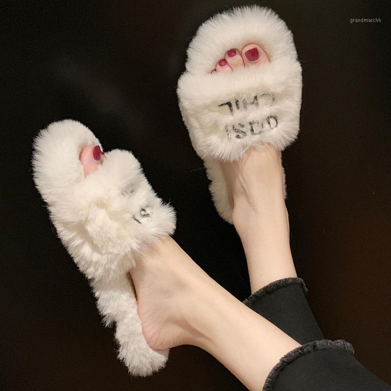 Flat Shoes Female Plush Slippers For Adults Platform Slides Low Flock Slipers Women Fur Massage 2020 Rubber Fabric Basic Rome1