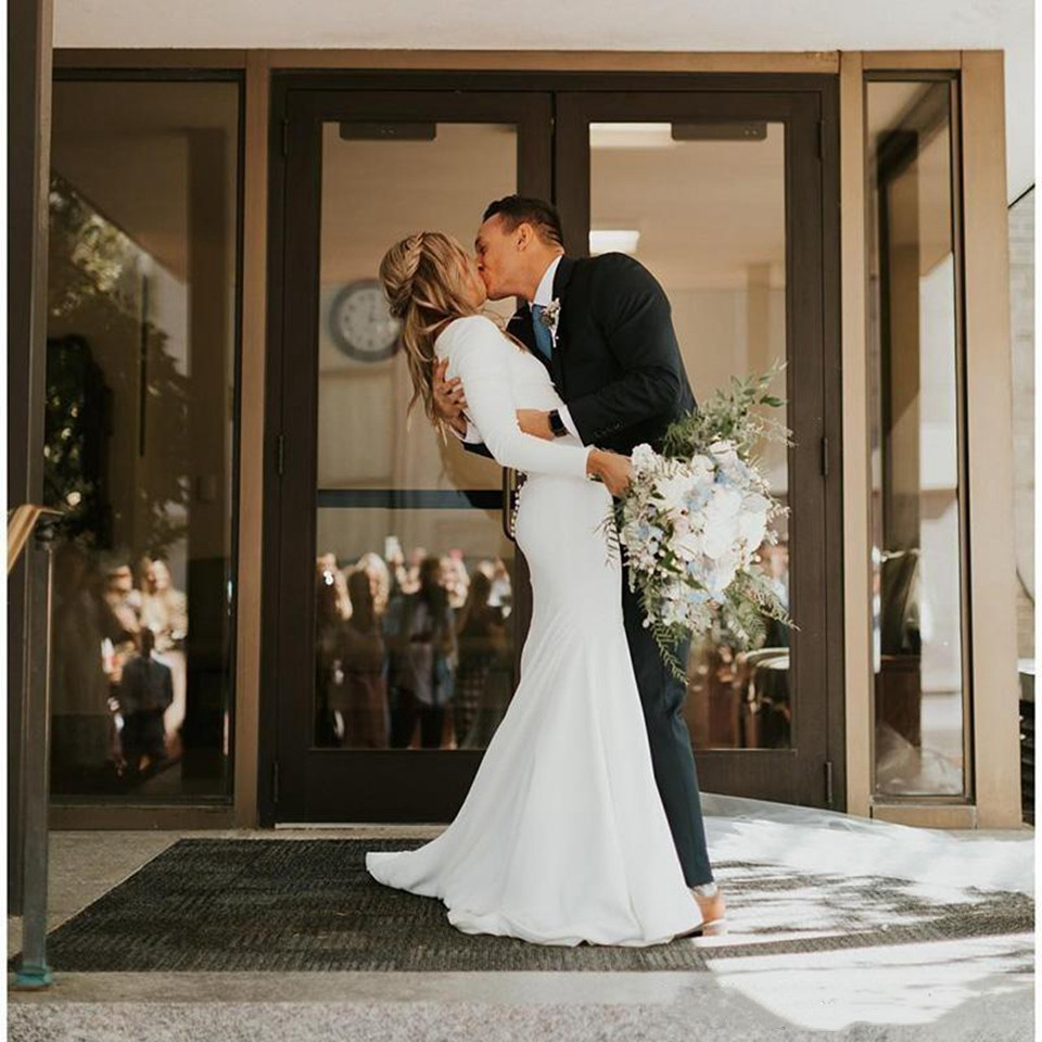 Long Sleeves Muslim Arabic Wedding Dresses Boho Elegant Korea Autumn Winter Plus Size Satin Bridal Gowns Cheap Vestidos De Novia