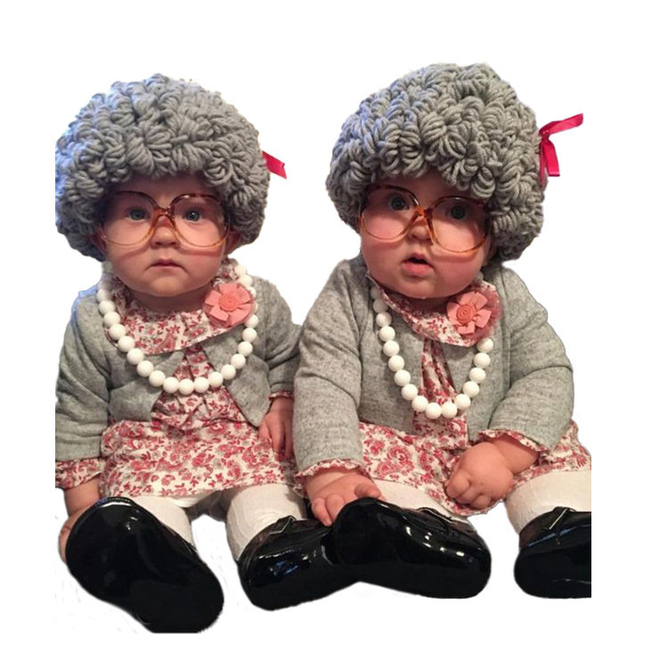 Kids Knitted Hats old lady Hats for Winter Baby Wig Hats baby Cool Personality Caps Wool Cosmetic