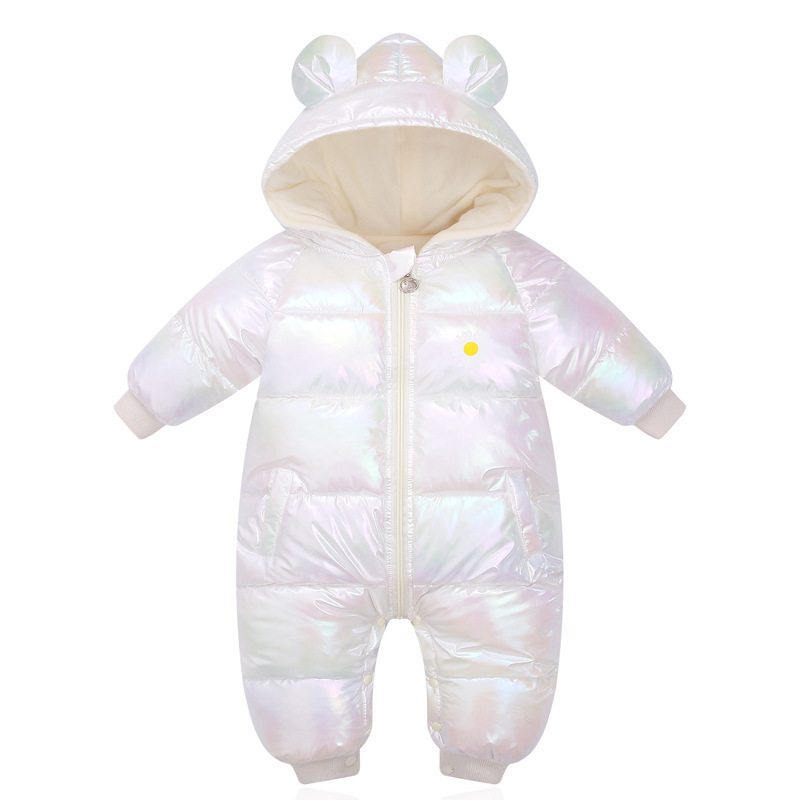 OLEKID Plus Velvet Shiny Baby Winter Rompers Cartoon Hooded Waterproof Newborn Baby Girls Snowsuit Toddler Boys Jumpsuits 201027