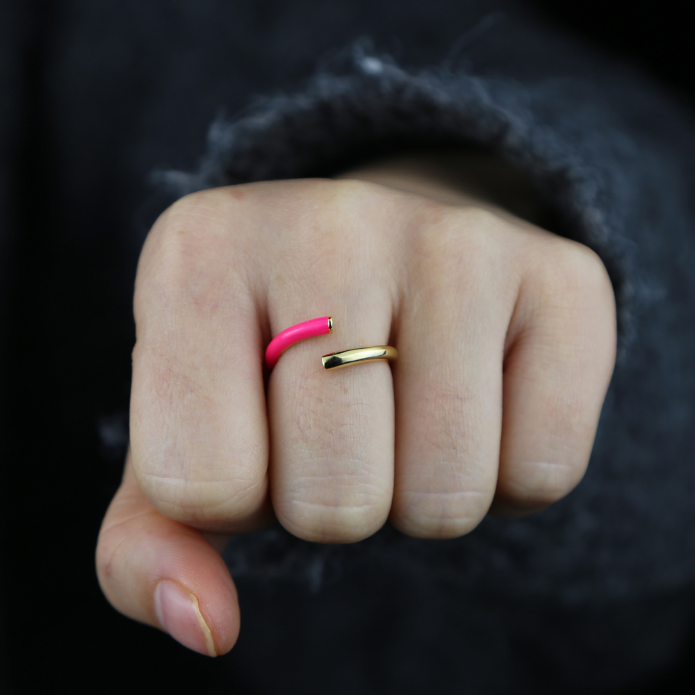 Colorful Fashion Women Jewelry Open Adjusted Size Gold Color Neon Enamel Black Women Hot Rings 2025