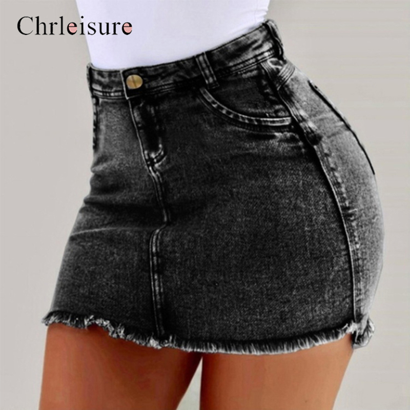 Chrleisure Summer High Waist Denim Skirts Women 2019 New Bodycon Jeans Skirt Ladies Pocket Short Skirts 4Color C1021