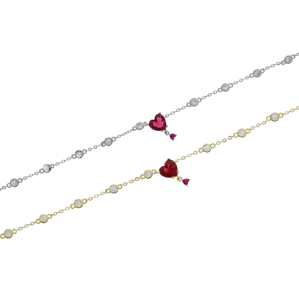 Hot Sale Girlfriend Wedding Heart Necklace with Red Cz Paved Station Chain Choker Necklace for Women Trandy Lady Girl Wholesale 2021