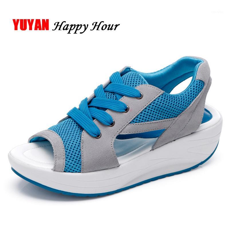 New 2020 Summer Shoes Women Peep toe Sandals Thick Sole Women's Sandals Ladies Beach Brand Shoes ZH25191, Blue