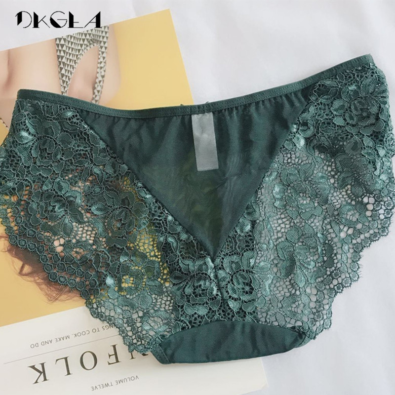 Low-Rise Sexy Panties 3 Piece White+Green+Red Wine Women Underwear Lace Transparent Briefs Hollow Out Embroidery Panty XL L M S 201112
