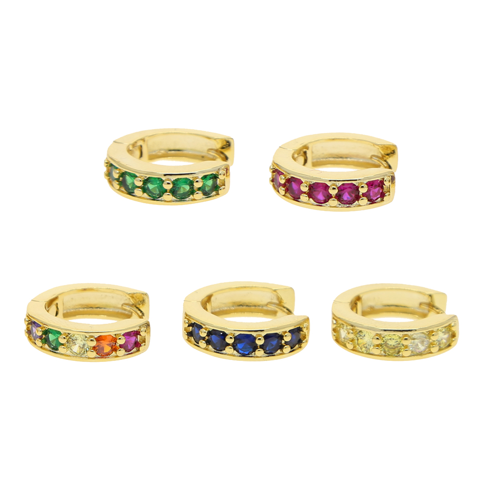 Gold Color Rainbow Multi Color Cubic Zirconia CZ Mini Small Hoops Fashion Women Chunky Mini Hoop Earring Drop Ship
