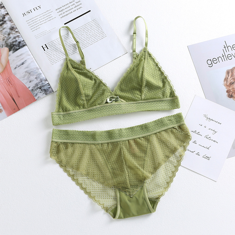 New French Sexy Lace Women Underwear Set Wireless Ultrathin Push Up Bra Set Summer Hollow Breathable Bras and Panties Lingerie 201028