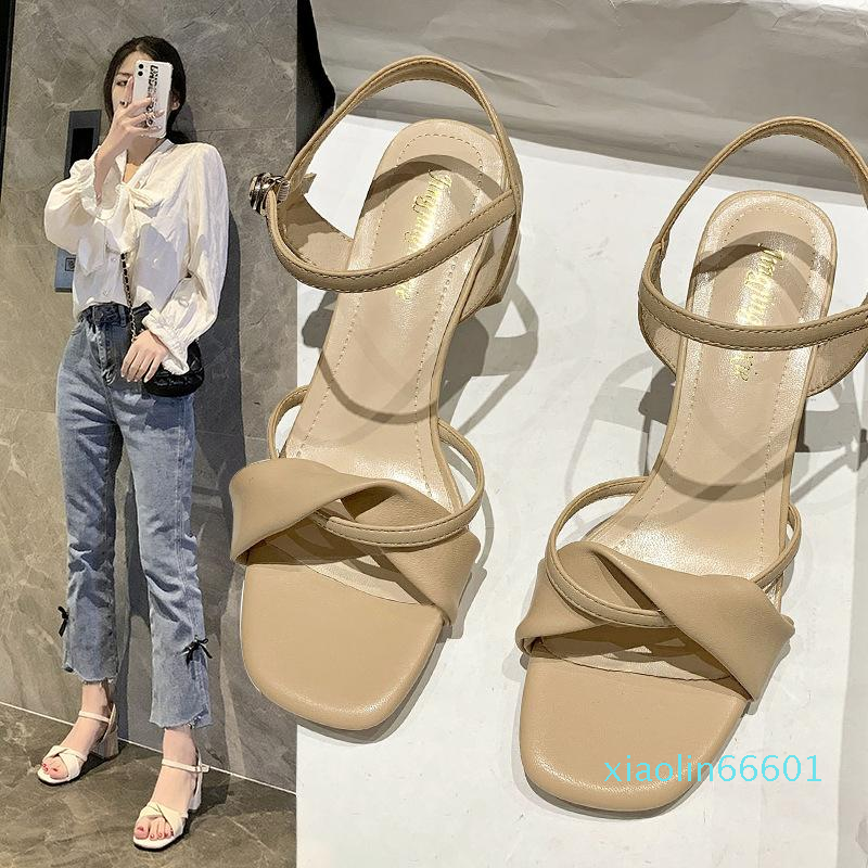 Fashion-Sandals Women'S Wedge Thick Heel Summer Lady Sexy Narrow Band With Buckle Woman Female Dress Shoes