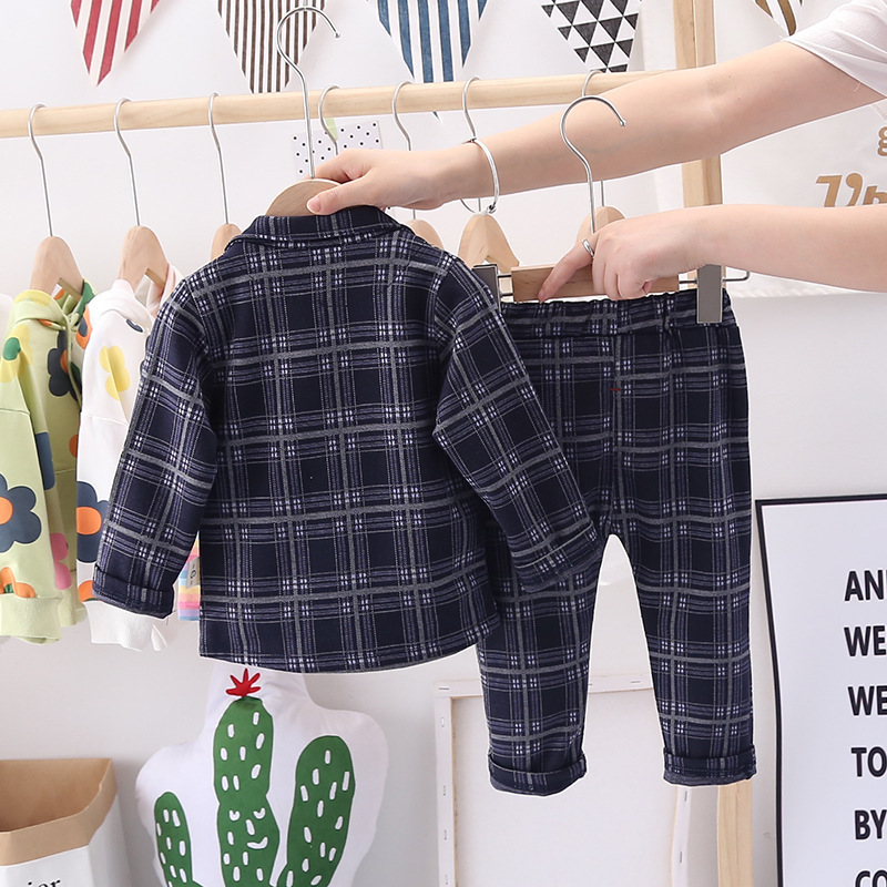 BOY'S Tailored Suit Spring and Autumn New Style Children Plaid Suit Formal Dress Long Sleeve Korean-style CHILDREN'S Three-pieceX1019