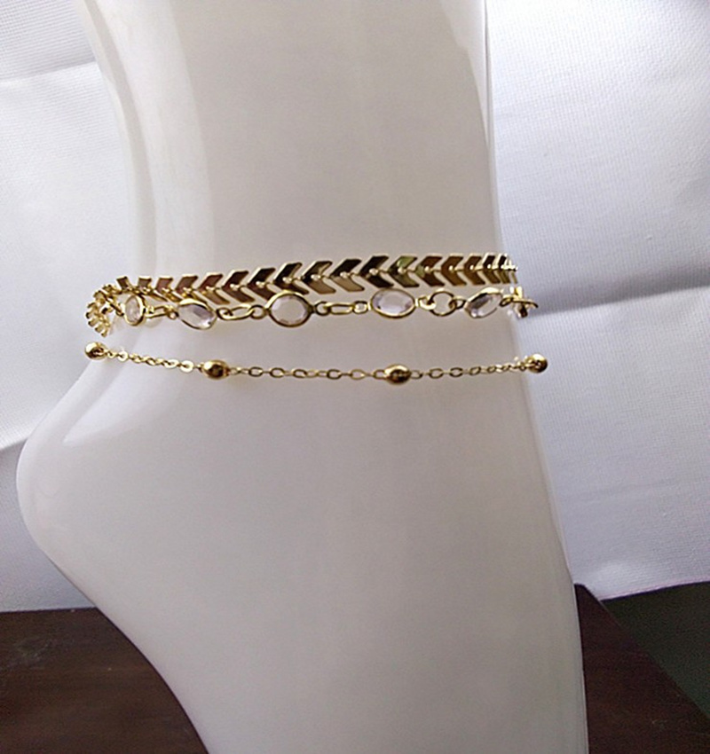 Crystal Arrow Leaf Tassel Anklet Chain Gold Multilayer Wrap Foot Chain Foot Bracelet Fashion Beach Jewelry