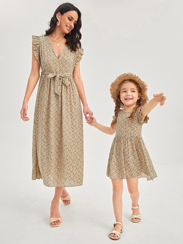 Toddler Girls 1pc Ditsy Floral Flutter Sleeve Dress SHE