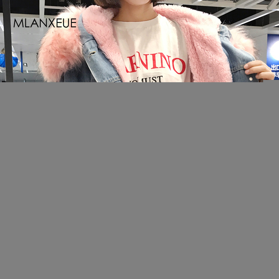 Hooded Fur Denim Jackets Women Liner Cotton Winter Thicker Denim Coats Ladies Casual Jacket Female Plus Size Loose Outerwear Top T200111