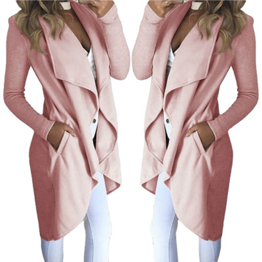 2021 plus size fashion solid color lapel slim long windbreaker jacket women