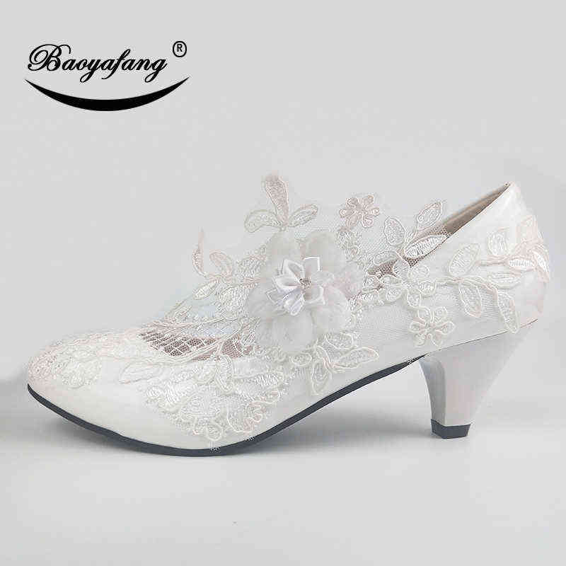 BaoYaFang White Flower Pumps arrival womens wedding shoes Bride High heels platform shoes for woman ladies party dress shoes 220114