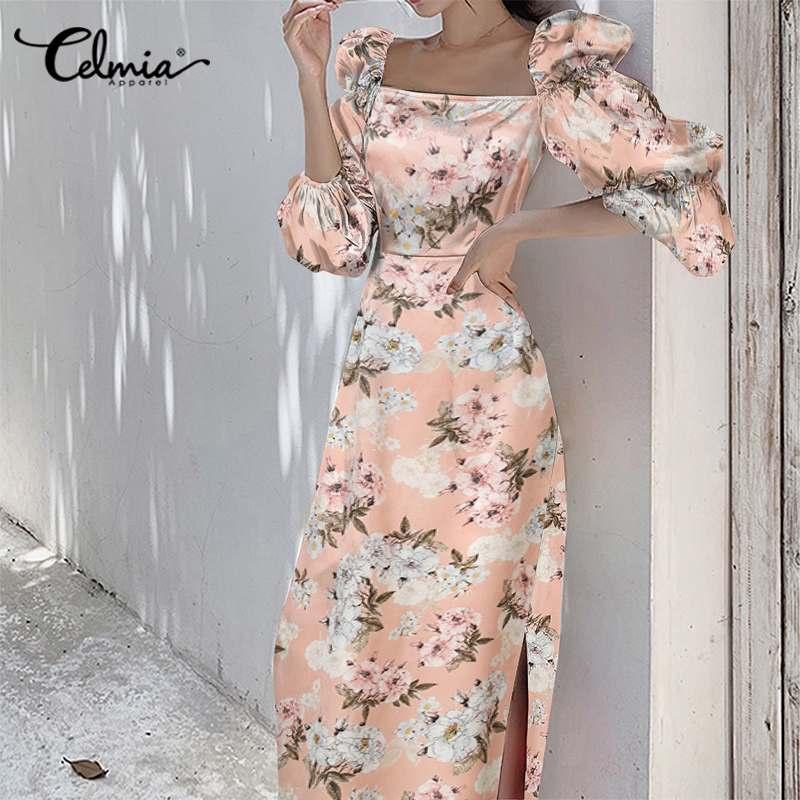Celmia Bohemian Elegant Dress Women's Floral Print Square Collar Slit Midi Vestidos Ladies Puff Sleeve Casual Holiday Dress Robe, Black
Celmia Bohemian Elegant Dress Women's Floral Print Square Collar Slit Midi Vestidos Ladies Puff Sleeve Casual Holiday Dress Robe, Black