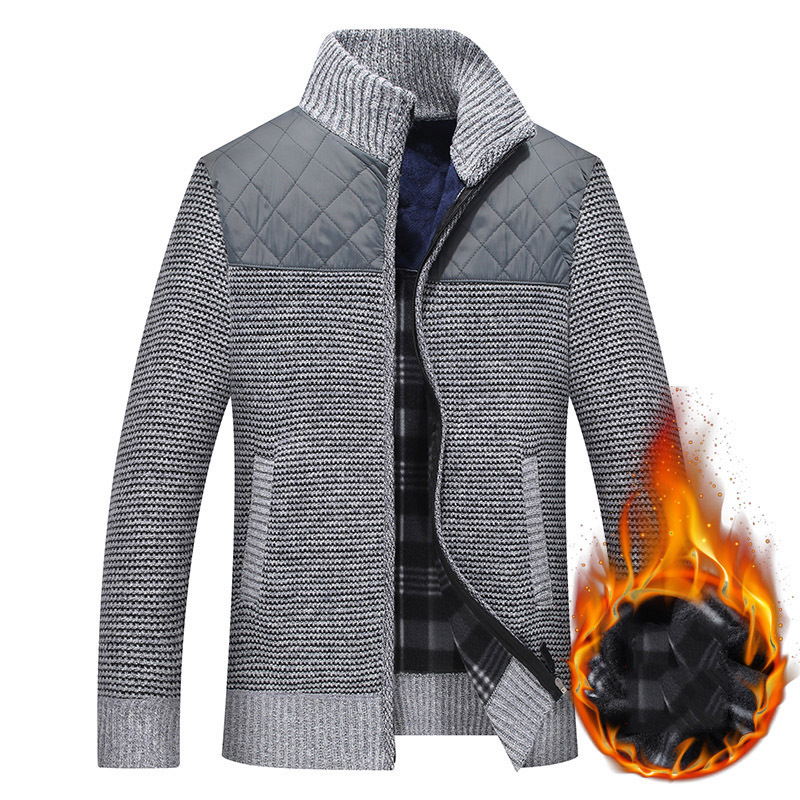 Men's Coats Clothes Knitted Cardigan Sweater Winter Male Stand Velet Patchwork Casual Knitwear Oversized Windbreak Sweater Man 201118
