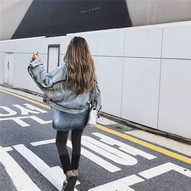 Women bat sleeve tassel short loose burr denim jacket Female Fashion new boyfrieds outwear Autumn Streetwear jean coat 201106