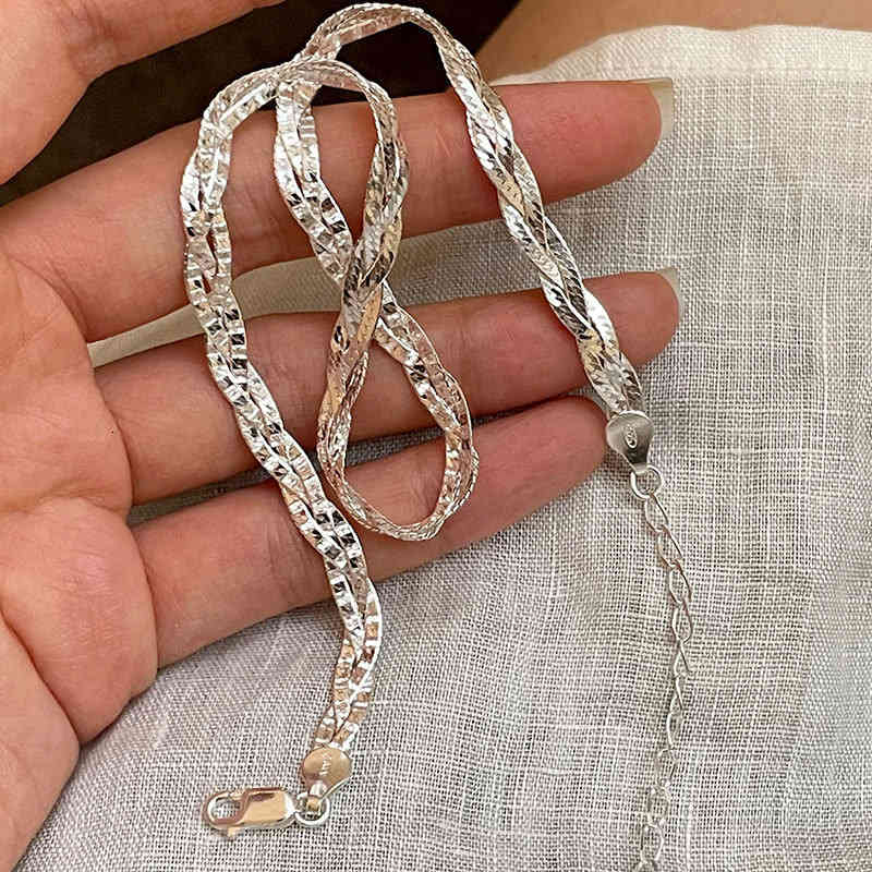 Foxanry 925 Sterling Silver Clavicle Chain Necklace Couple Accessorie Trendy Elegant Vintage Braided Twist Texture Party Jewelry
