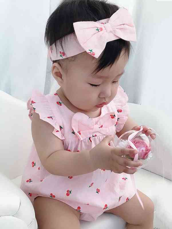 Baby Cherry Print Ruffle Trim Top & Shorts & Hair Band SHE