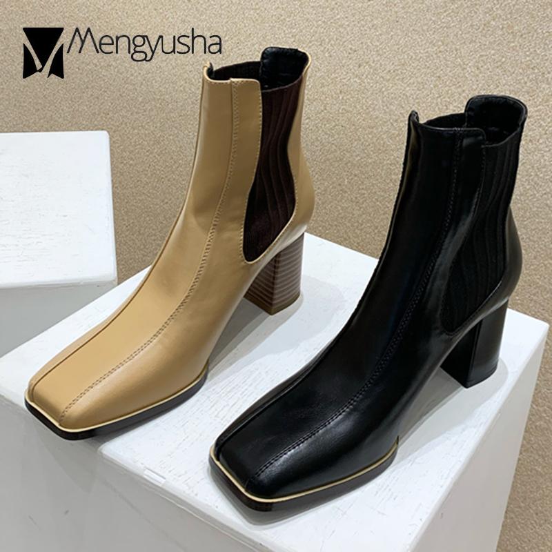 Wood Heels boots women elastic band riding botas femme soft pu leather shoes square toe chunky high heels stretch booties female, Black 
Wood Heels boots women elastic band riding botas femme soft pu leather shoes square toe chunky high heels stretch booties female, Black